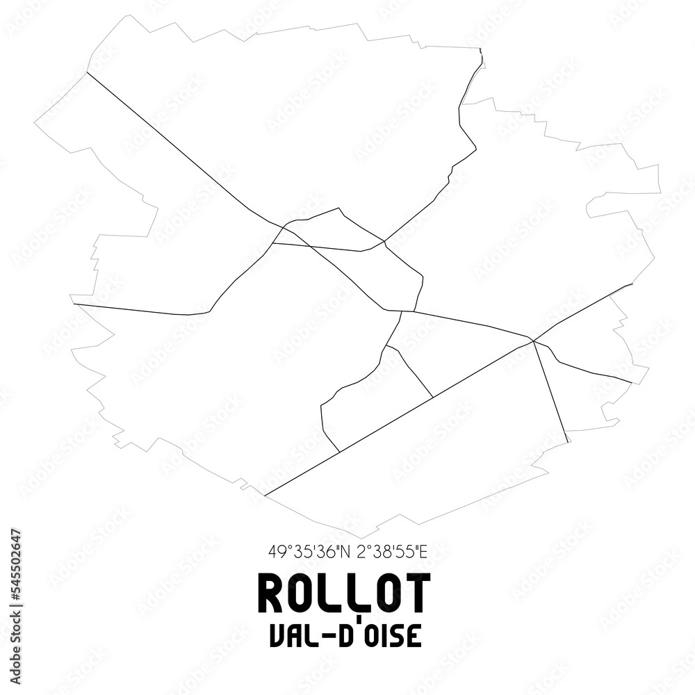 ROLLOT Val-d'Oise. Minimalistic street map with black and white lines. ROLLOT Val-d'Oise. Minimalistic street map with black and white lines.