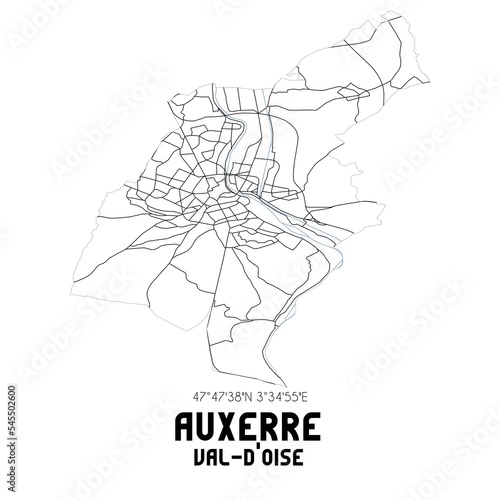 AUXERRE Val-d Oise. Minimalistic street map with black and white lines.