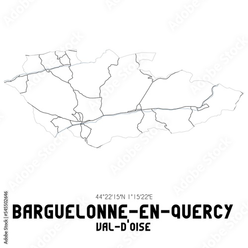 BARGUELONNE-EN-QUERCY Val-d Oise. Minimalistic street map with black and white lines.