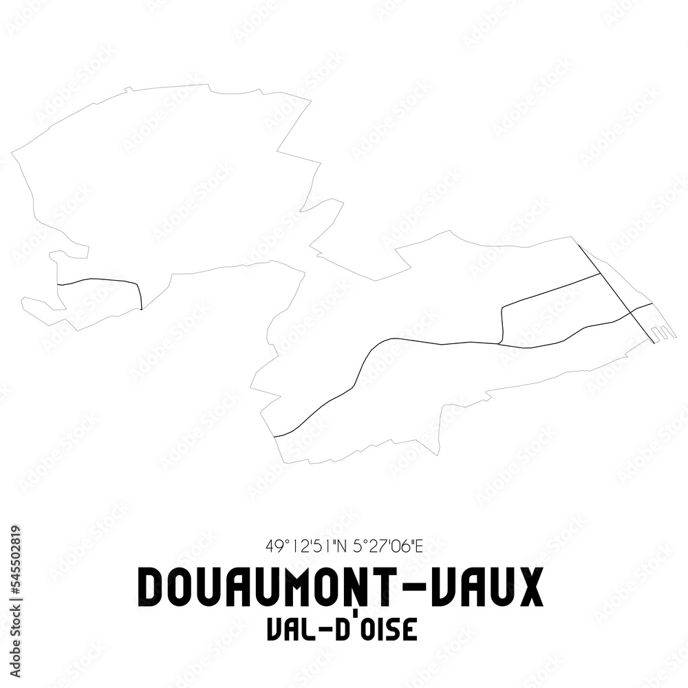 DOUAUMONT-VAUX Val-d'Oise. Minimalistic street map with black and white lines.