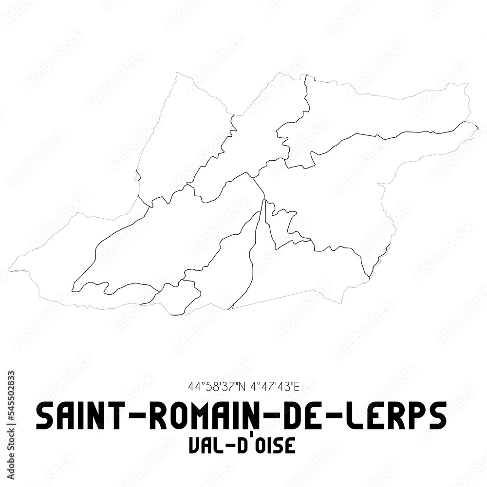 SAINT-ROMAIN-DE-LERPS Val-d'Oise. Minimalistic street map with black and white lines.