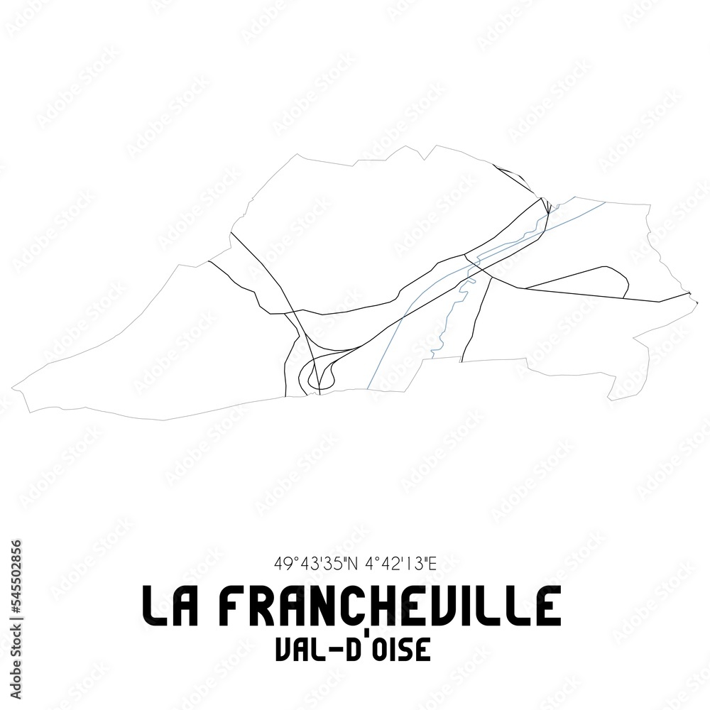 LA FRANCHEVILLE Val-d'Oise. Minimalistic street map with black and white lines.