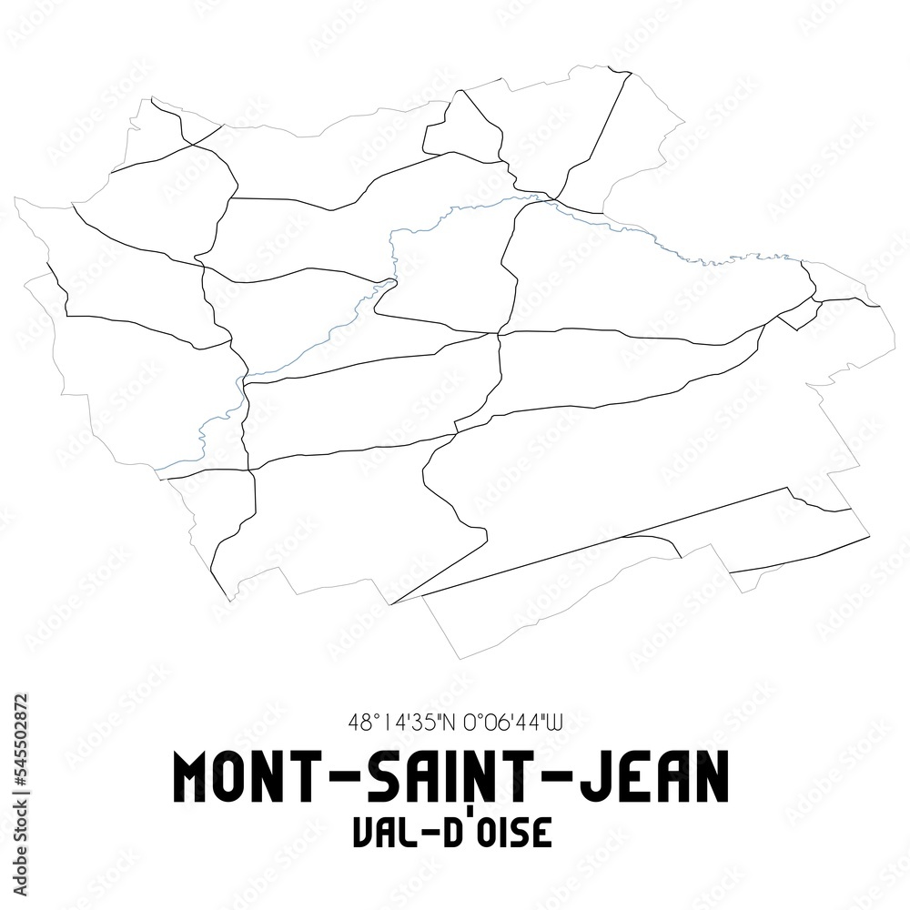 MONT-SAINT-JEAN Val-d'Oise. Minimalistic street map with black and white lines.
