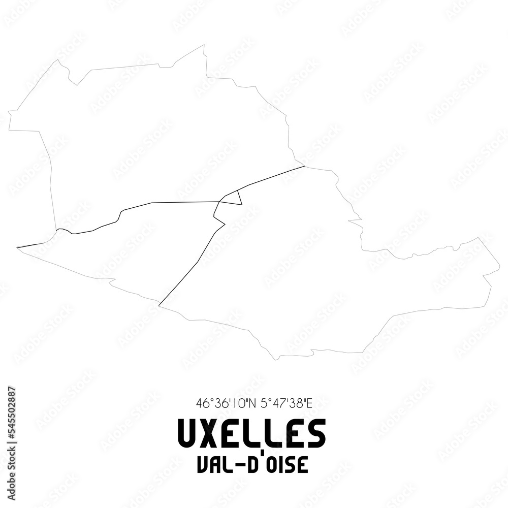 UXELLES Val-d'Oise. Minimalistic street map with black and white lines.