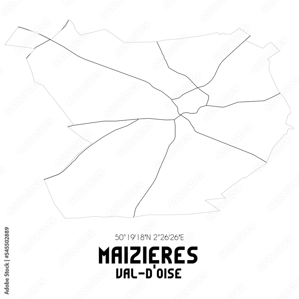 MAIZIERES Val-d'Oise. Minimalistic street map with black and white lines. MAIZIERES Val-d'Oise. Minimalistic street map with black and white lines.