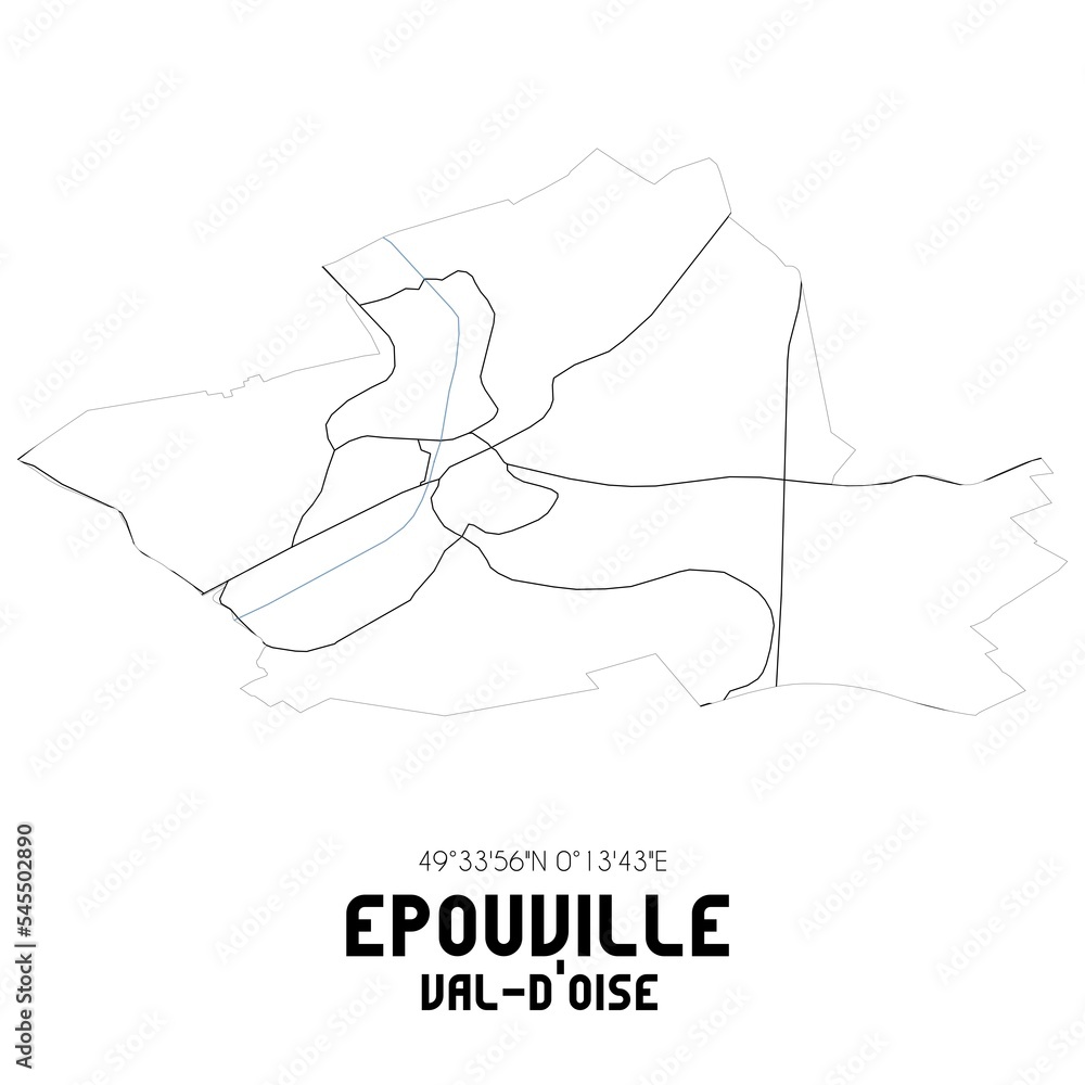 EPOUVILLE Val-d'Oise. Minimalistic street map with black and white lines. EPOUVILLE Val-d'Oise. Minimalistic street map with black and white lines.