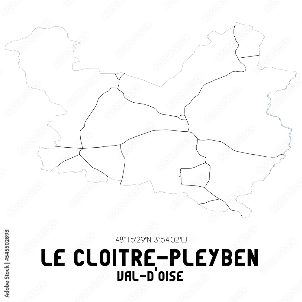 LE CLOITRE-PLEYBEN Val-d'Oise. Minimalistic street map with black and white lines.