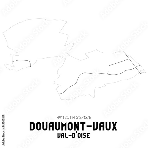 DOUAUMONT-VAUX Val-d Oise. Minimalistic street map with black and white lines.
