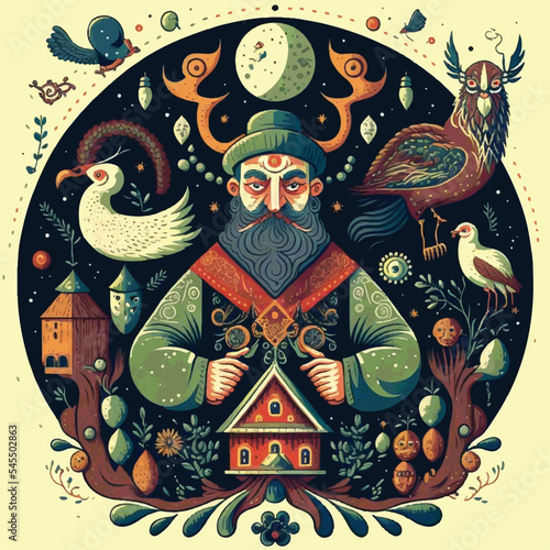 Abstract illustration of russian folk old man druid