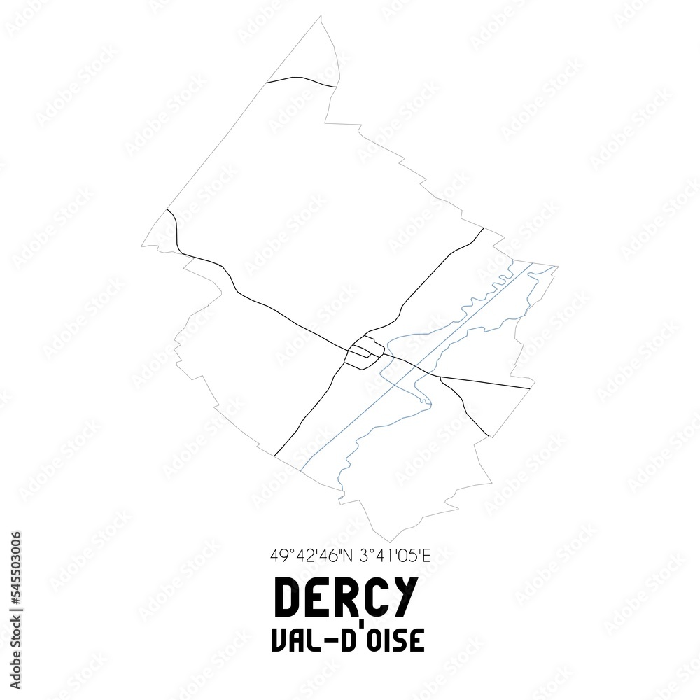 DERCY Val-d'Oise. Minimalistic street map with black and white lines. DERCY Val-d'Oise. Minimalistic street map with black and white lines.