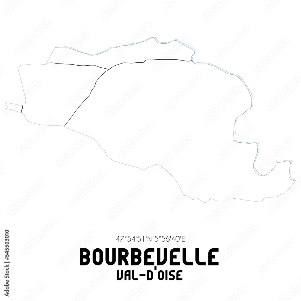 BOURBEVELLE Val-d'Oise. Minimalistic street map with black and white lines.