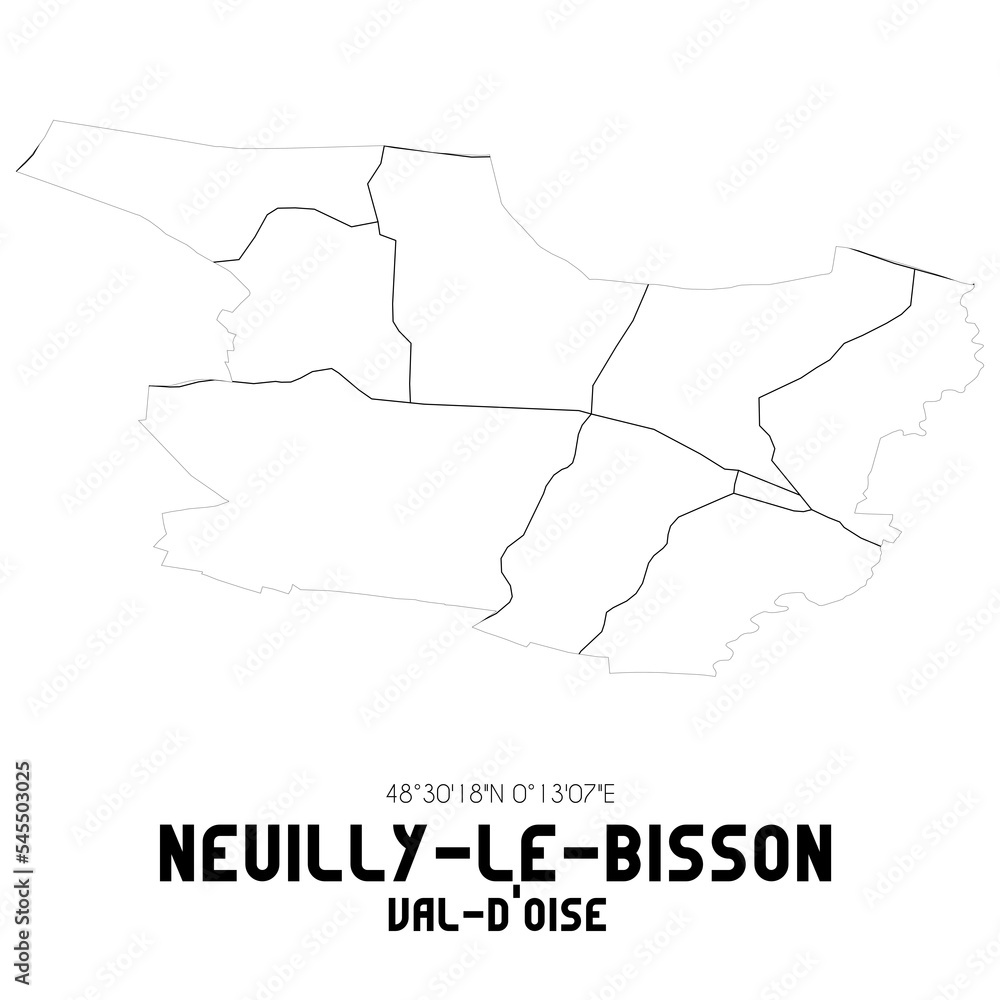 NEUILLY-LE-BISSON Val-d'Oise. Minimalistic street map with black and white lines.