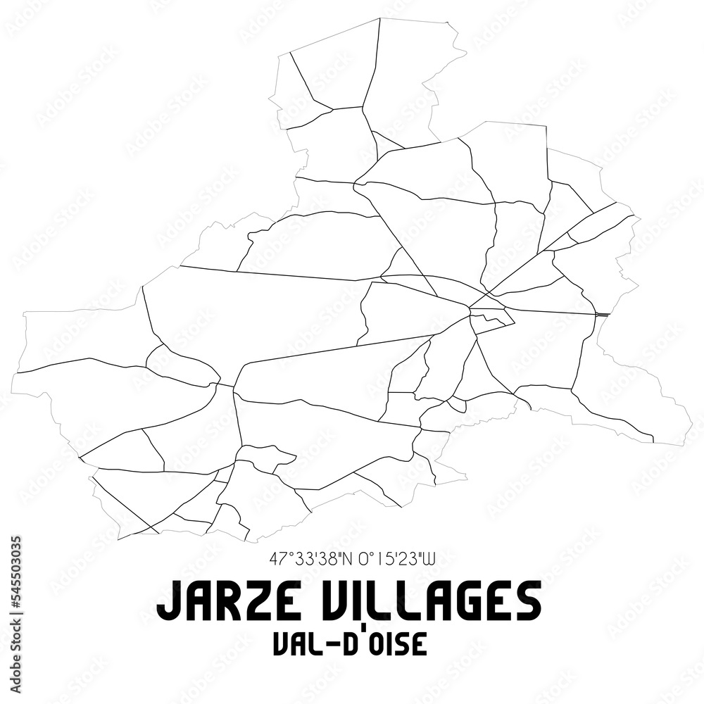 Obraz premium JARZE VILLAGES Val-d'Oise. Minimalistic street map with black and white lines.