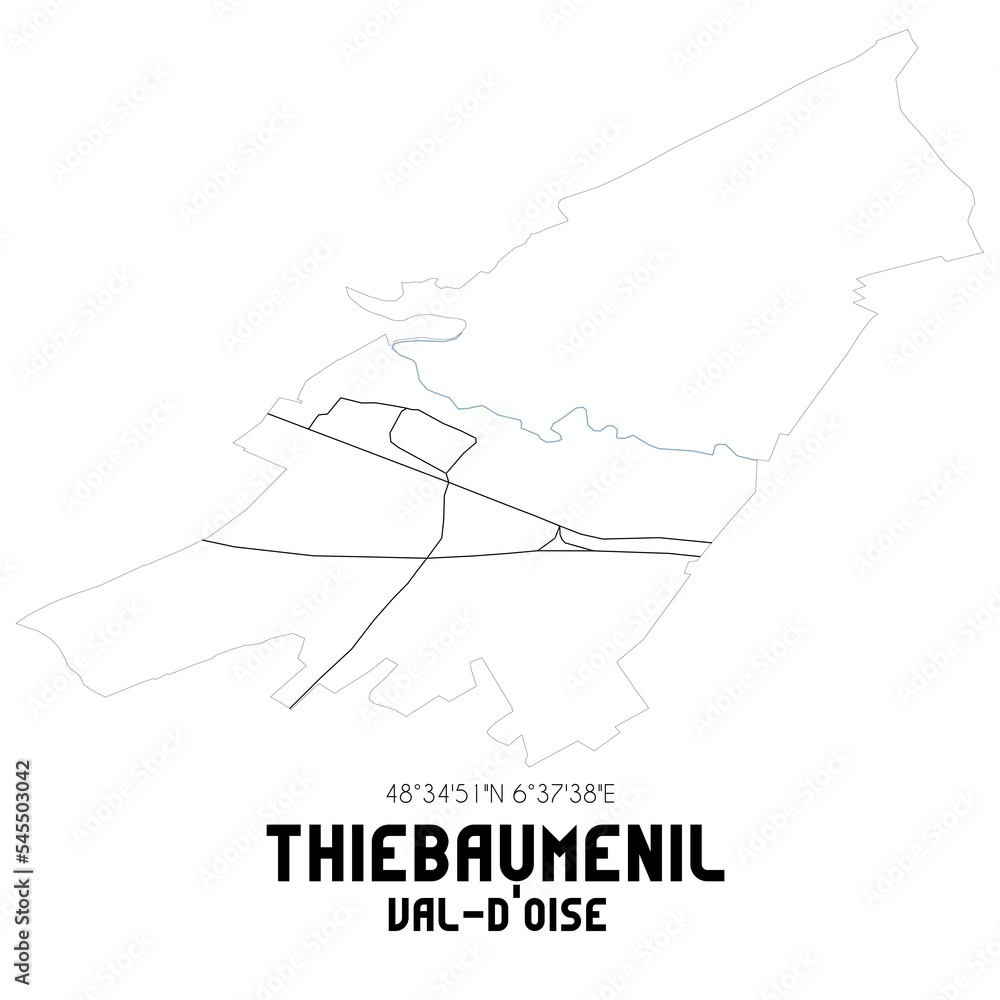 THIEBAUMENIL Val-d'Oise. Minimalistic street map with black and white lines. THIEBAUMENIL Val-d'Oise. Minimalistic street map with black and white lines.