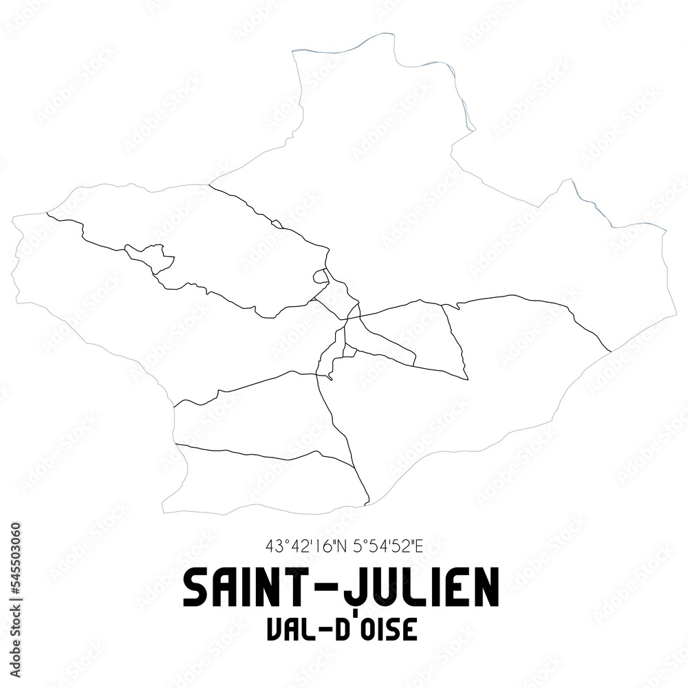 SAINT-JULIEN Val-d'Oise. Minimalistic street map with black and white lines.