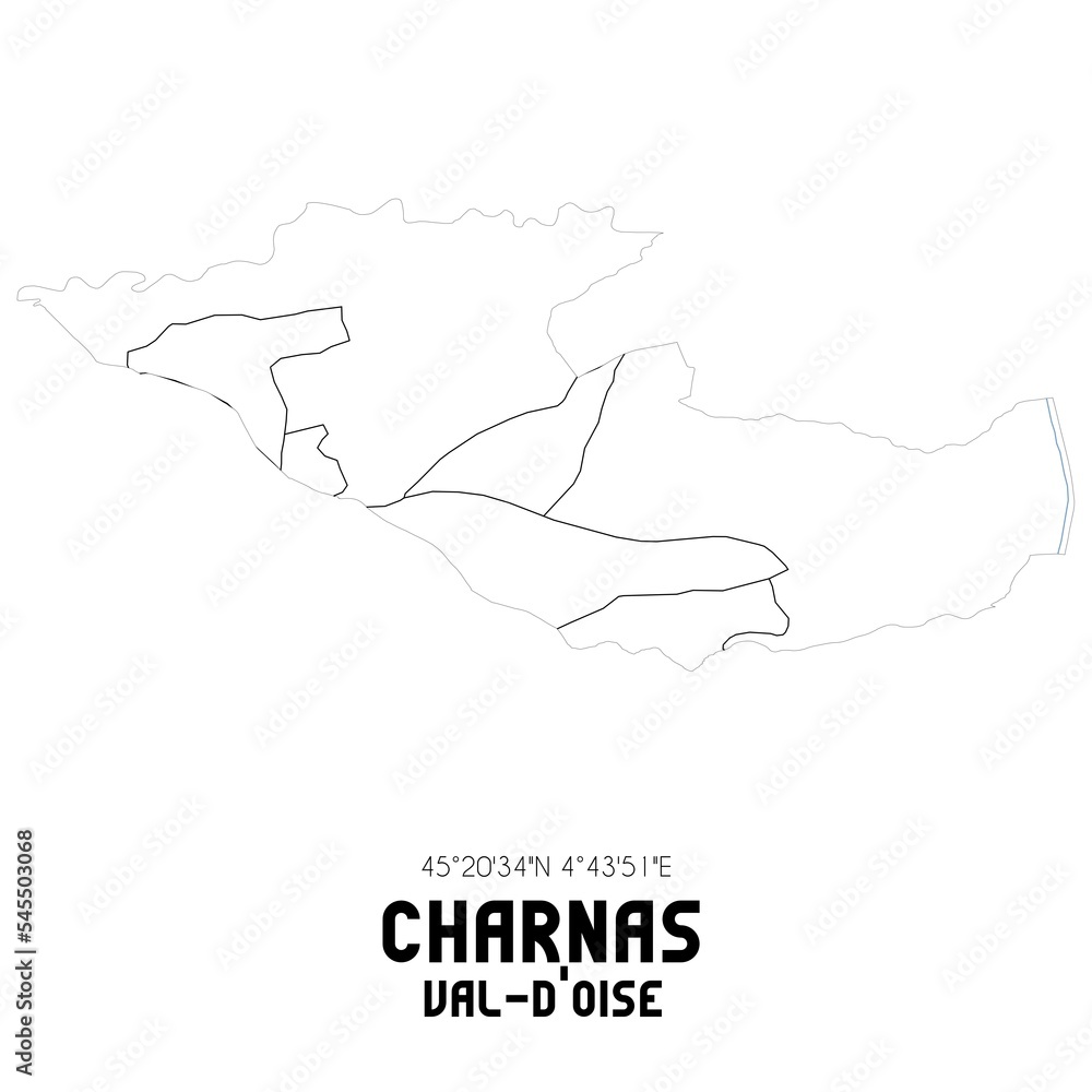 CHARNAS Val-d'Oise. Minimalistic street map with black and white lines. CHARNAS Val-d'Oise. Minimalistic street map with black and white lines.