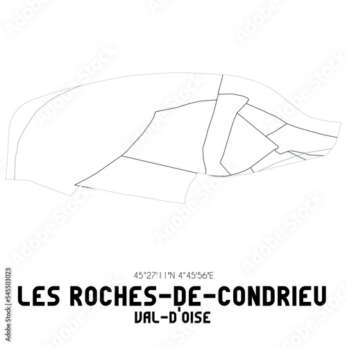 LES ROCHES-DE-CONDRIEU Val-d'Oise. Minimalistic street map with black and white lines.