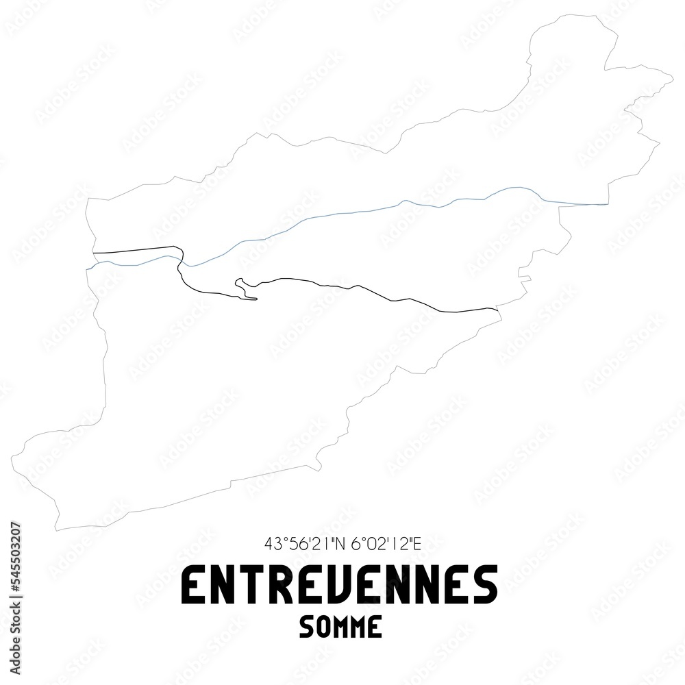 ENTREVENNES Somme. Minimalistic street map with black and white lines.