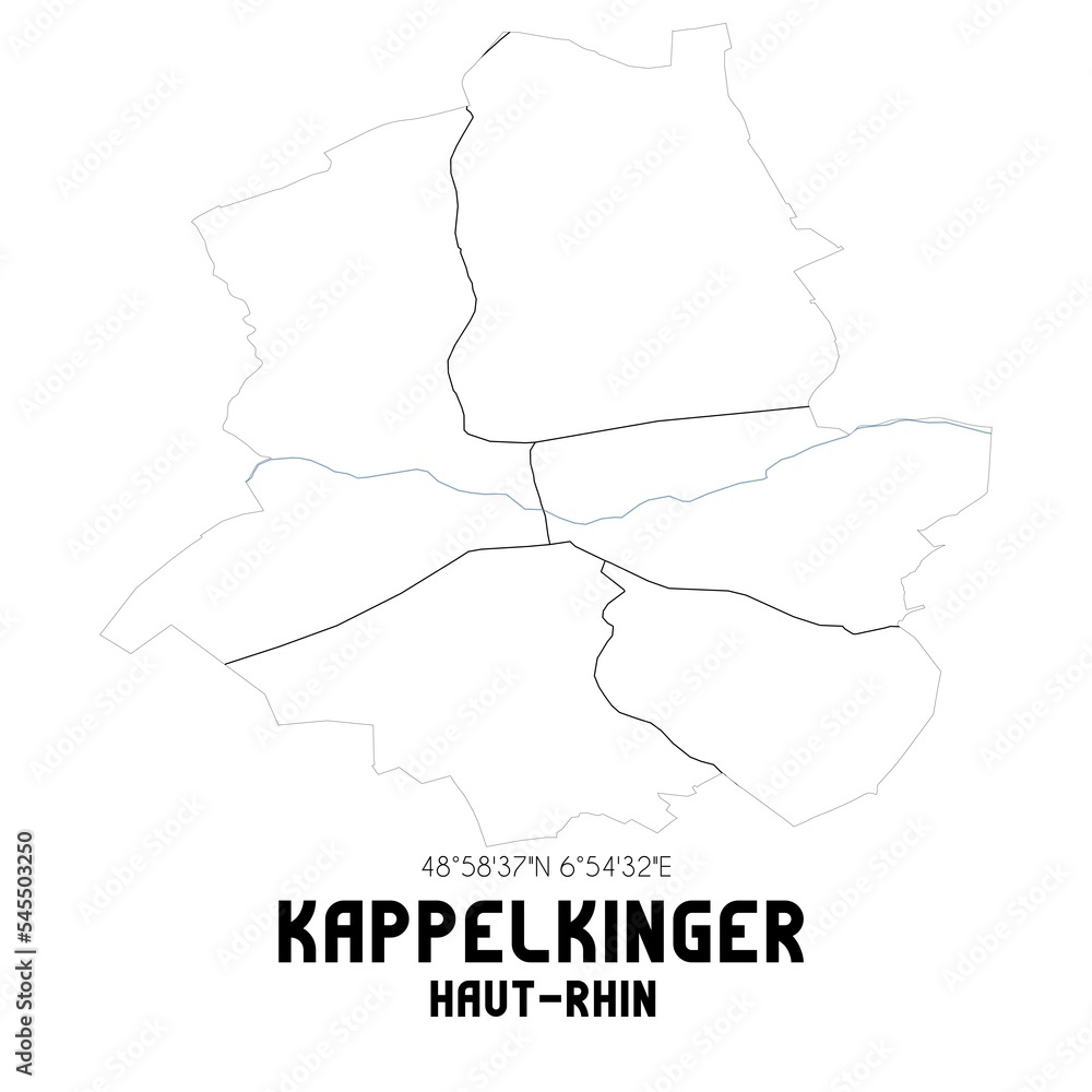 KAPPELKINGER Haut-Rhin. Minimalistic street map with black and white lines. KAPPELKINGER Haut-Rhin. Minimalistic street map with black and white lines.