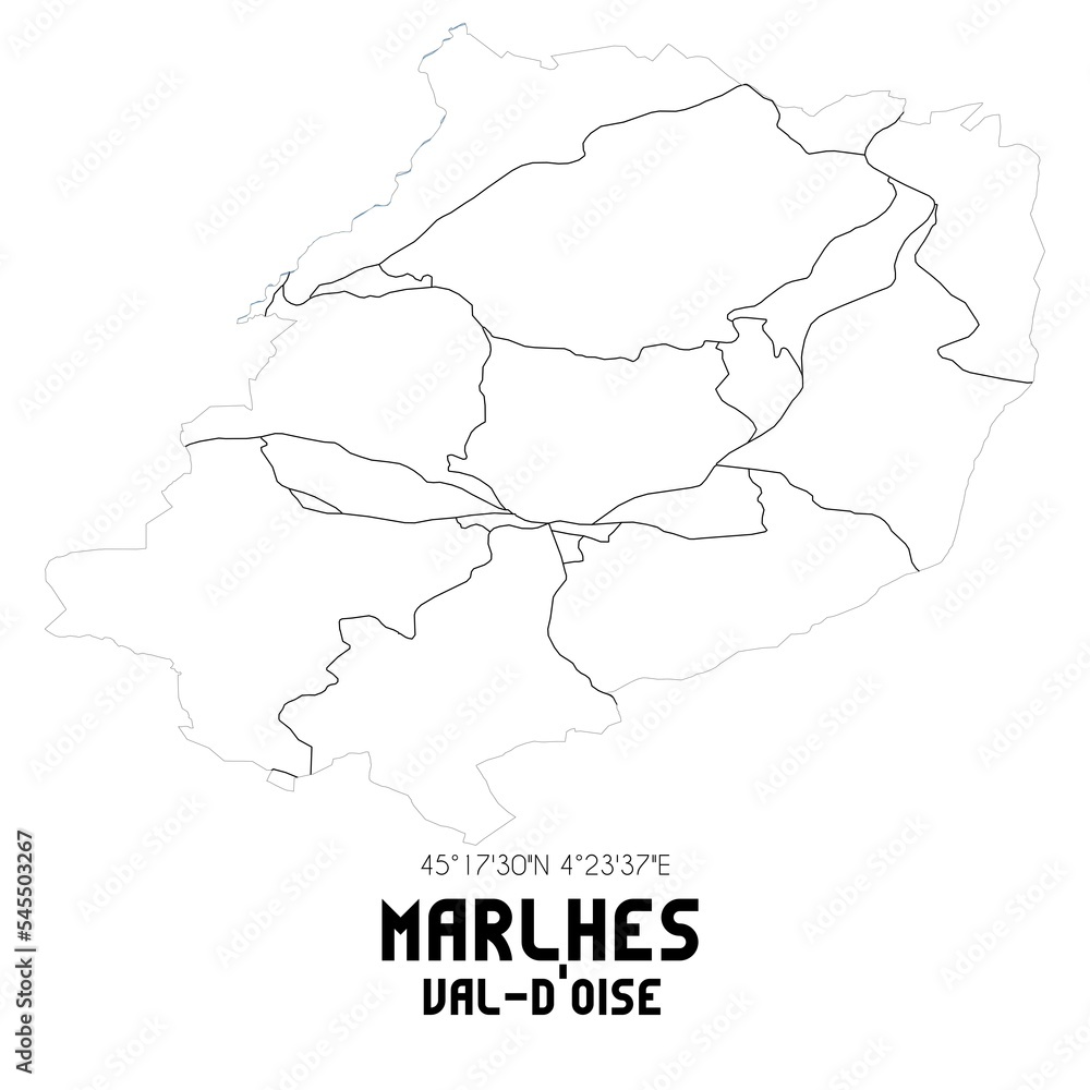 MARLHES Val-d'Oise. Minimalistic street map with black and white lines.