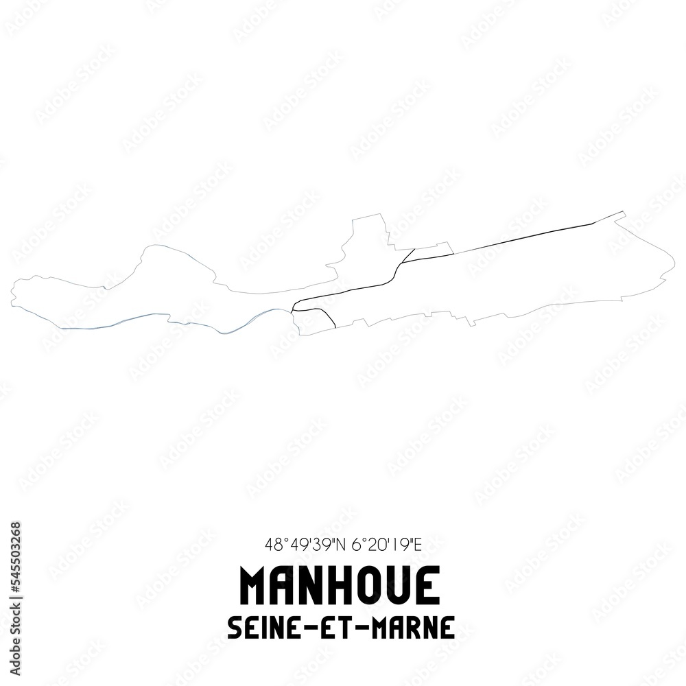 MANHOUE Seine-et-Marne. Minimalistic street map with black and white lines. MANHOUE Seine-et-Marne. Minimalistic street map with black and white lines.