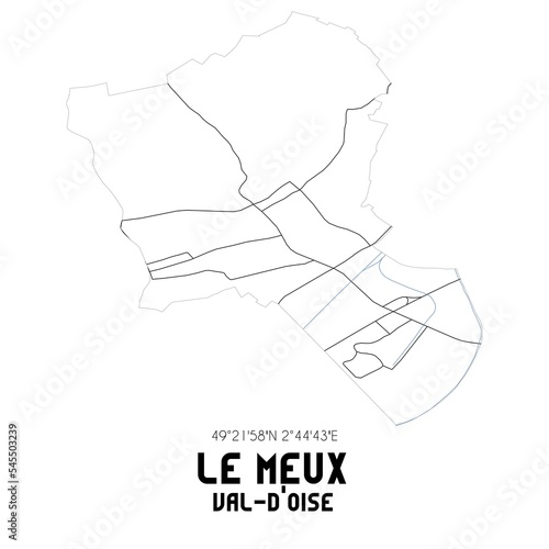 LE MEUX Val-d'Oise. Minimalistic street map with black and white lines. photo