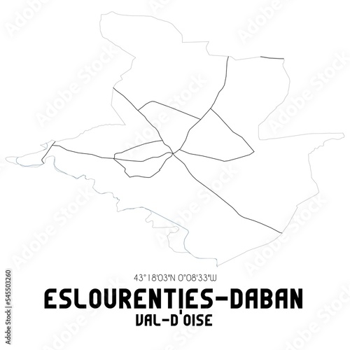 ESLOURENTIES-DABAN Val-d'Oise. Minimalistic street map with black and white lines.