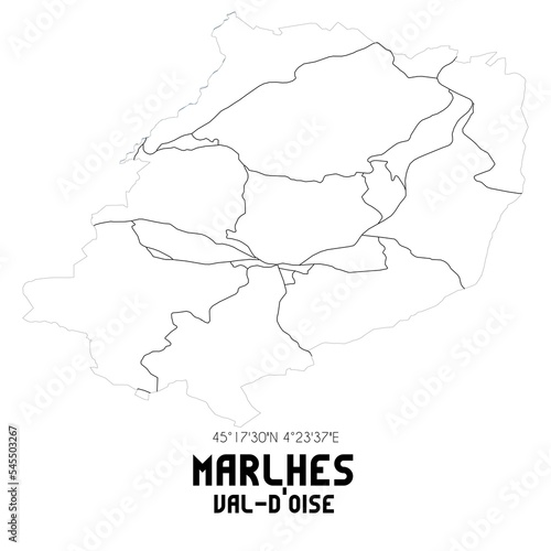 MARLHES Val-d Oise. Minimalistic street map with black and white lines.