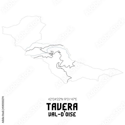 TAVERA Val-d'Oise. Minimalistic street map with black and white lines.