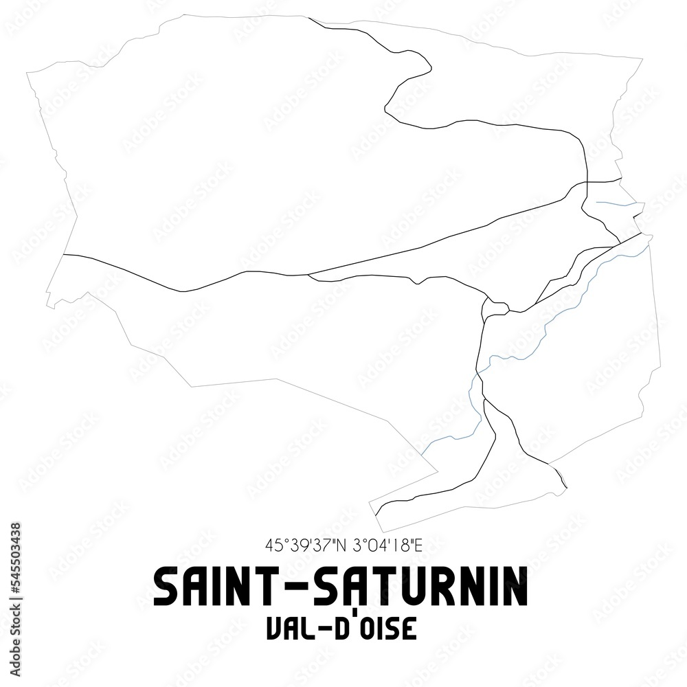 SAINT-SATURNIN Val-d'Oise. Minimalistic street map with black and white lines. SAINT-SATURNIN Val-d'Oise. Minimalistic street map with black and white lines.