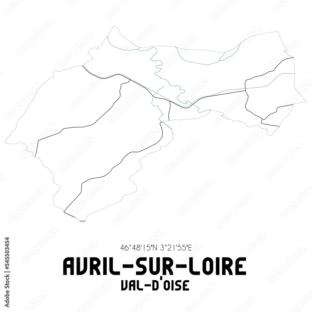 AVRIL-SUR-LOIRE Val-d'Oise. Minimalistic street map with black and white lines.