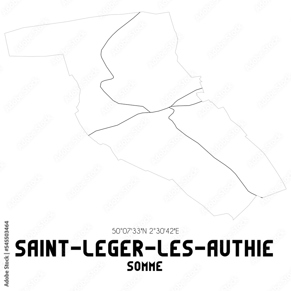 SAINT-LEGER-LES-AUTHIE Somme. Minimalistic street map with black and white lines. SAINT-LEGER-LES-AUTHIE Somme. Minimalistic street map with black and white lines.