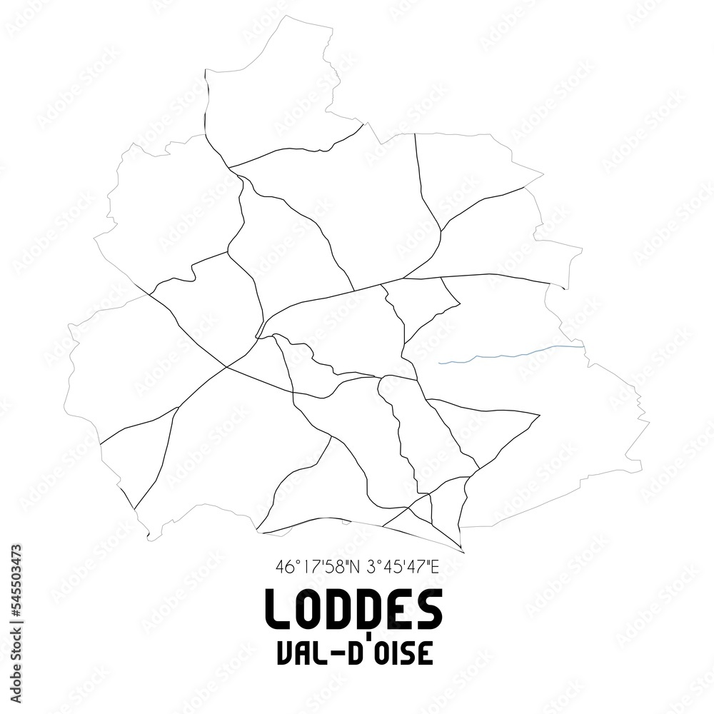 LODDES Val-d'Oise. Minimalistic street map with black and white lines.