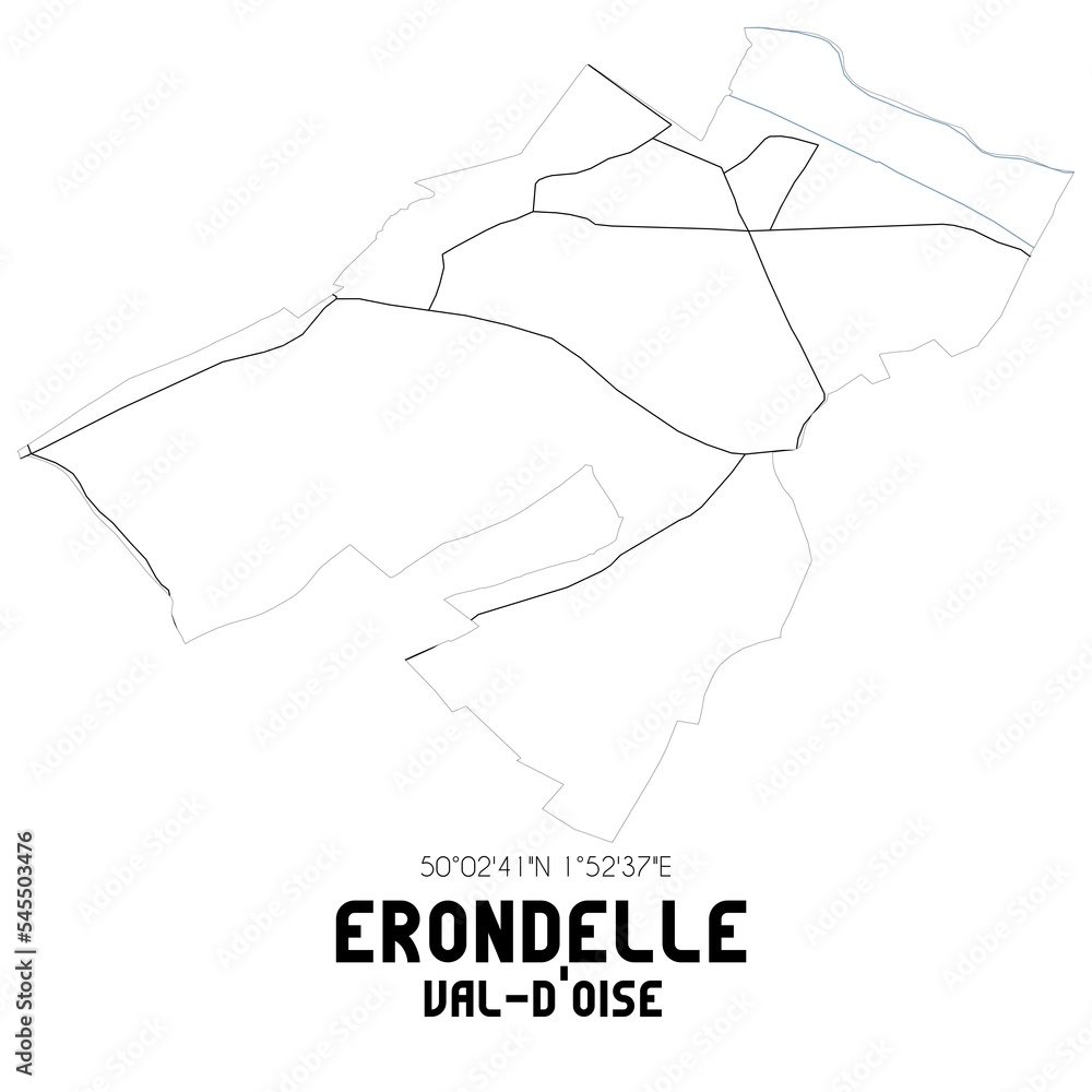 ERONDELLE Val-d'Oise. Minimalistic street map with black and white lines.