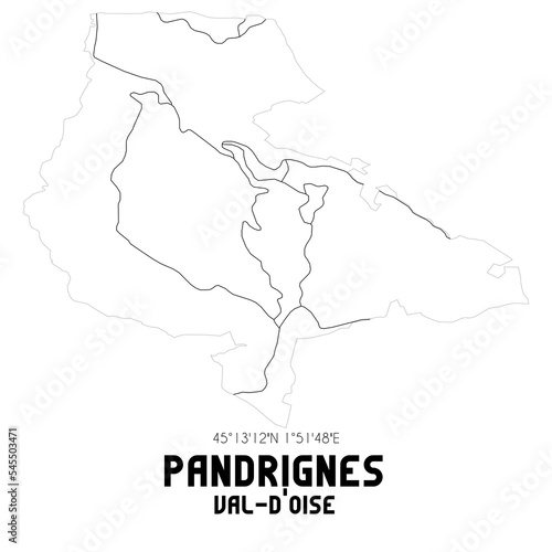 PANDRIGNES Val-d'Oise. Minimalistic street map with black and white lines.