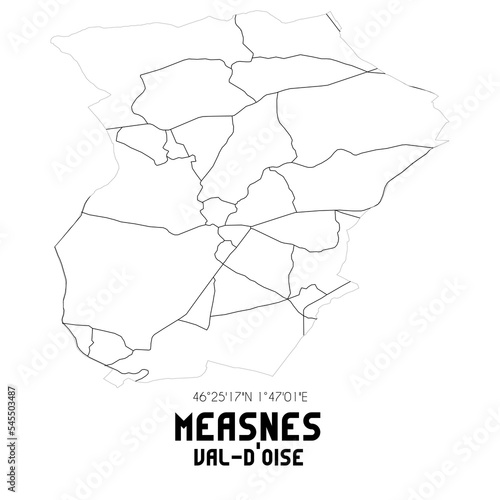 MEASNES Val-d Oise. Minimalistic street map with black and white lines.