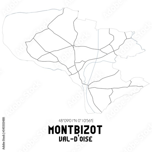 MONTBIZOT Val-d Oise. Minimalistic street map with black and white lines.