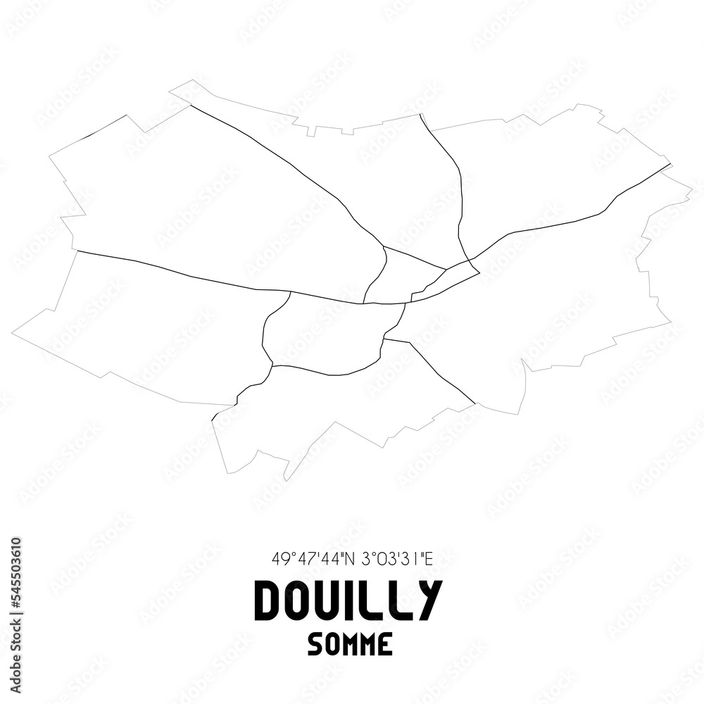 DOUILLY Somme. Minimalistic street map with black and white lines. DOUILLY Somme. Minimalistic street map with black and white lines.