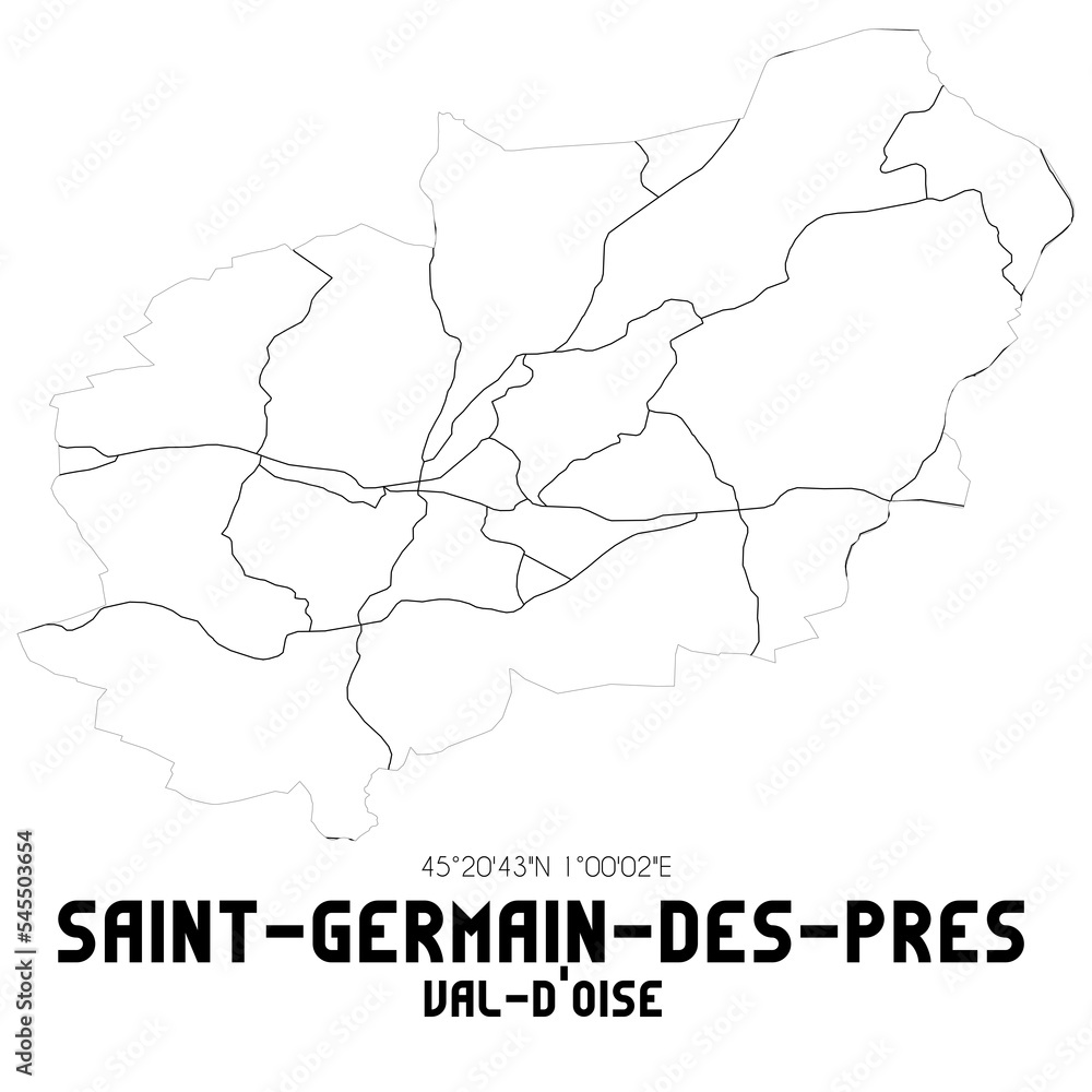 SAINT-GERMAIN-DES-PRES Val-d'Oise. Minimalistic street map with black and white lines.