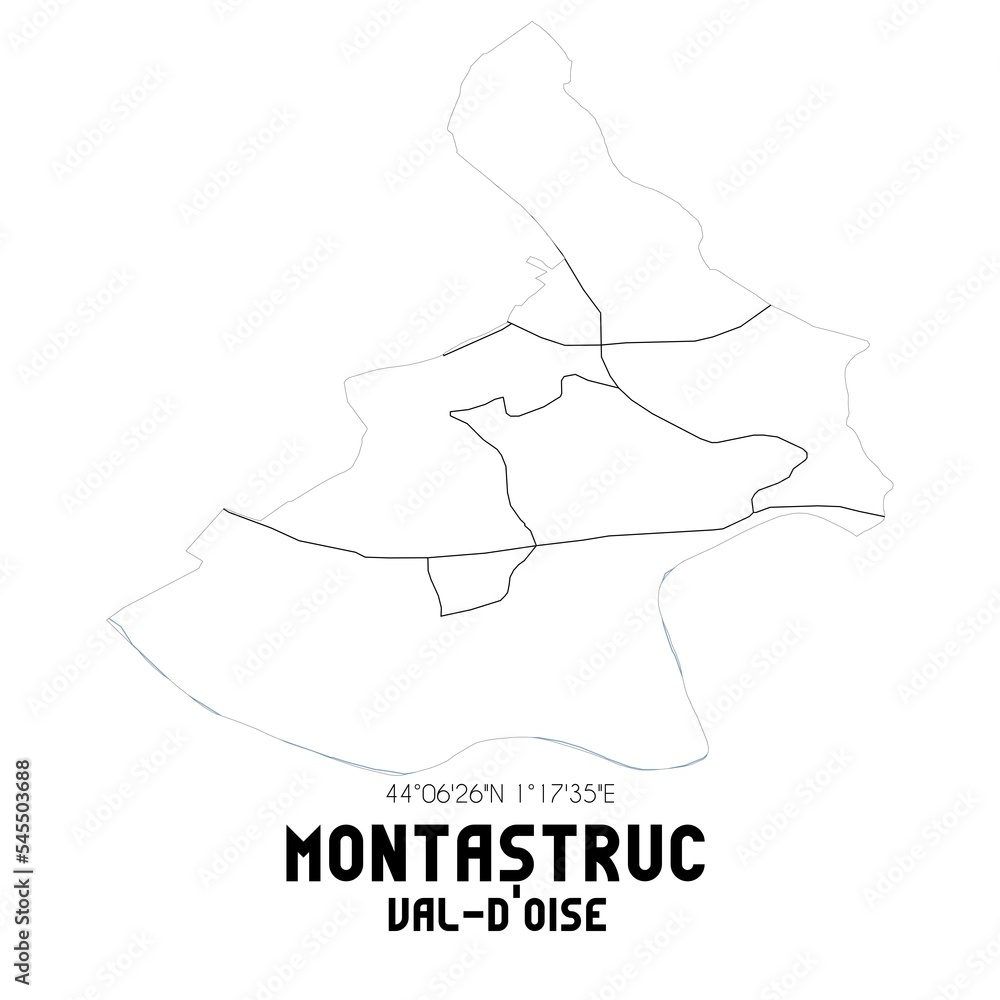 MONTASTRUC Val-d'Oise. Minimalistic street map with black and white lines.