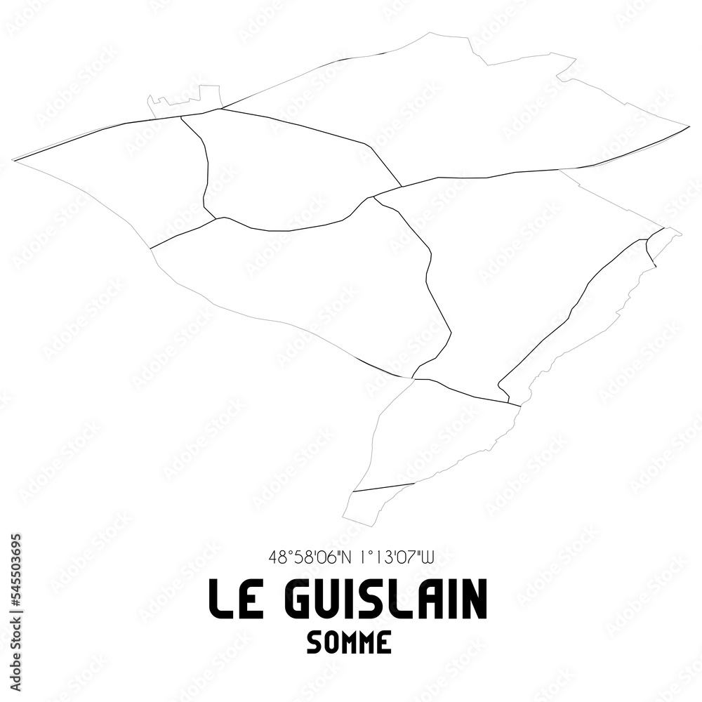 LE GUISLAIN Somme. Minimalistic street map with black and white lines. LE GUISLAIN Somme. Minimalistic street map with black and white lines.