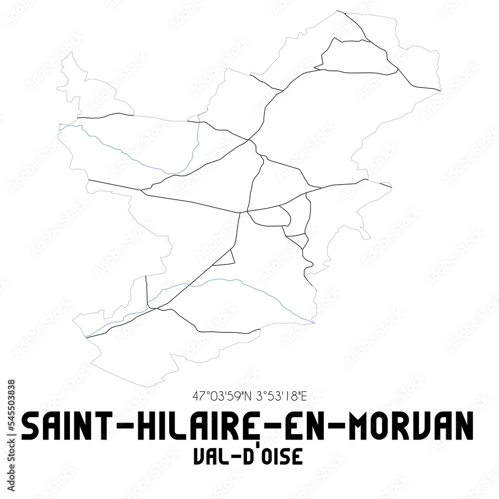 SAINT-HILAIRE-EN-MORVAN Val-d'Oise. Minimalistic street map with black and white lines.