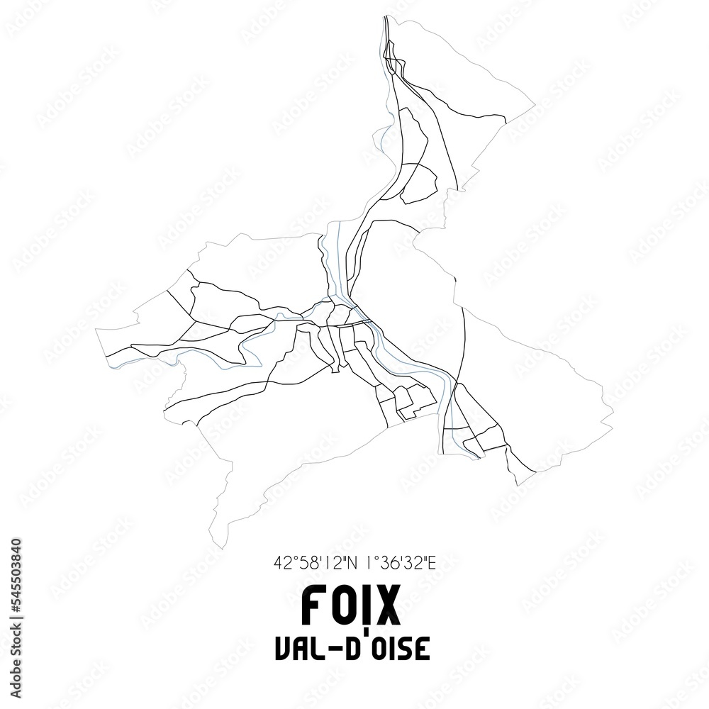 FOIX Val-d'Oise. Minimalistic street map with black and white lines.