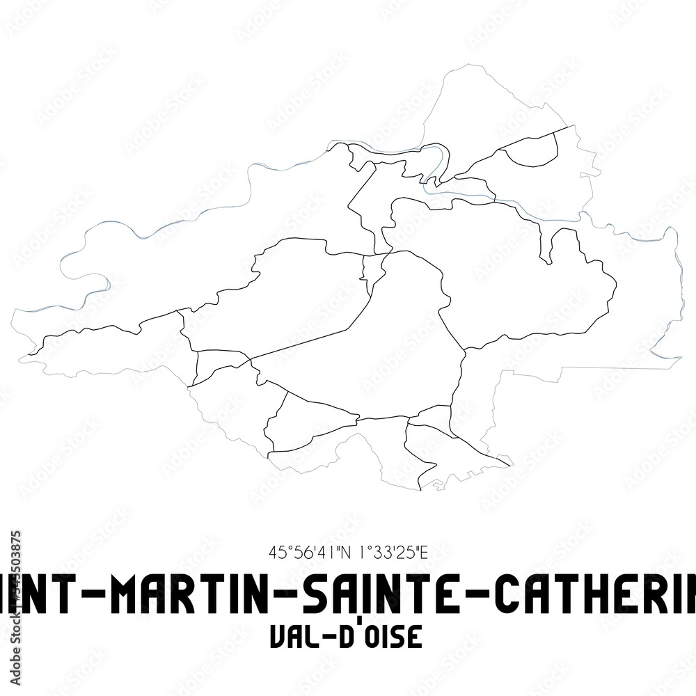 SAINT-MARTIN-SAINTE-CATHERINE Val-d'Oise. Minimalistic street map with black and white lines.