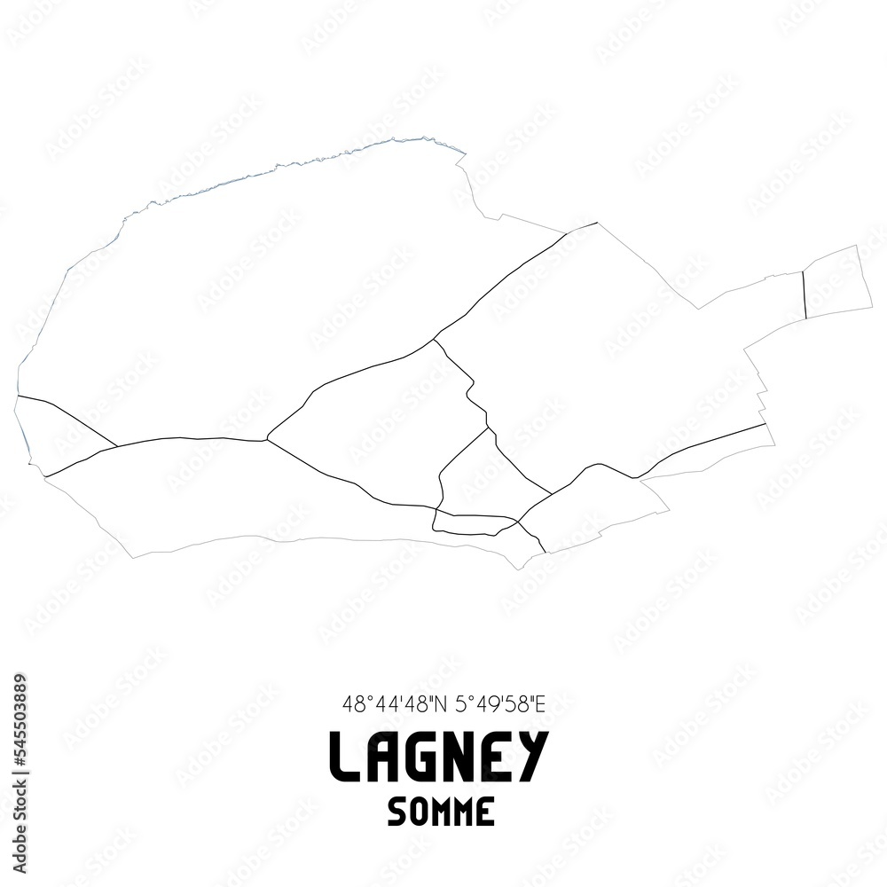 LAGNEY Somme. Minimalistic street map with black and white lines. LAGNEY Somme. Minimalistic street map with black and white lines.