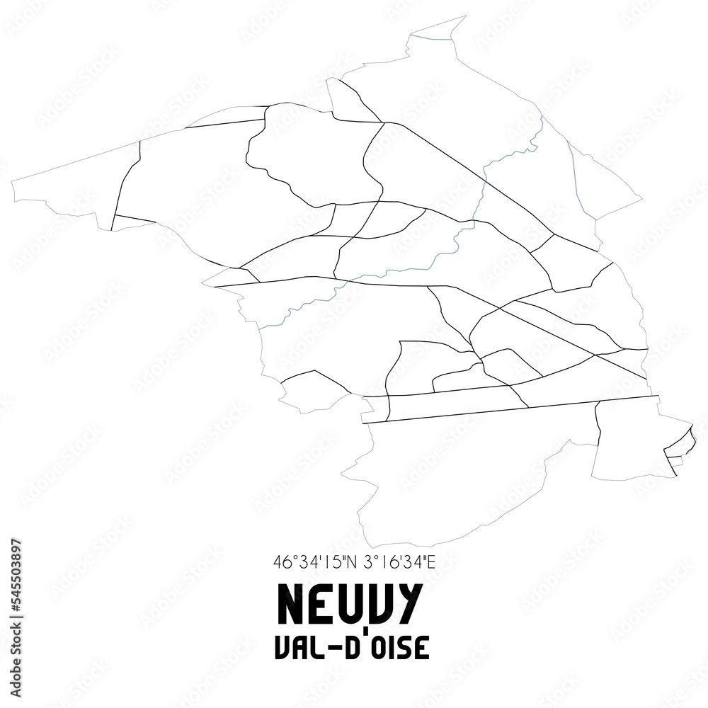 NEUVY Val-d'Oise. Minimalistic street map with black and white lines.