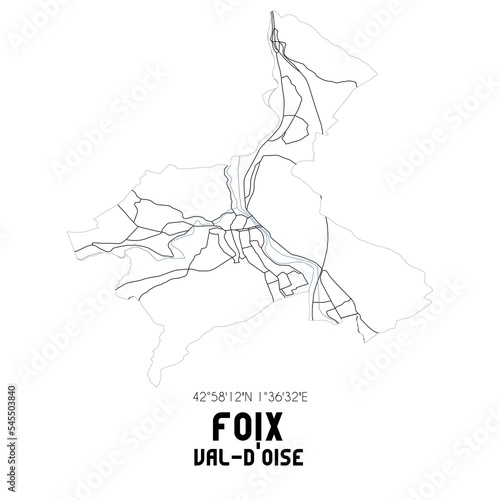FOIX Val-d Oise. Minimalistic street map with black and white lines.