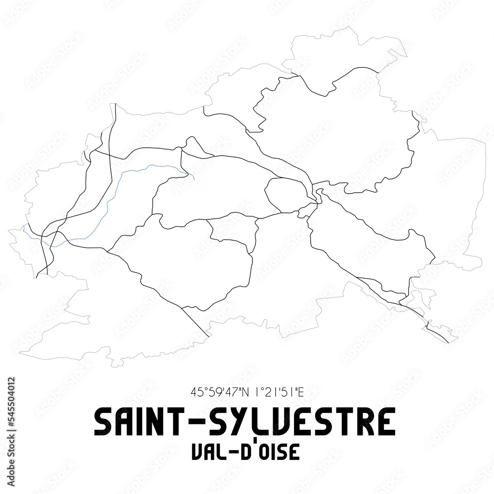 SAINT-SYLVESTRE Val-d'Oise. Minimalistic street map with black and white lines.