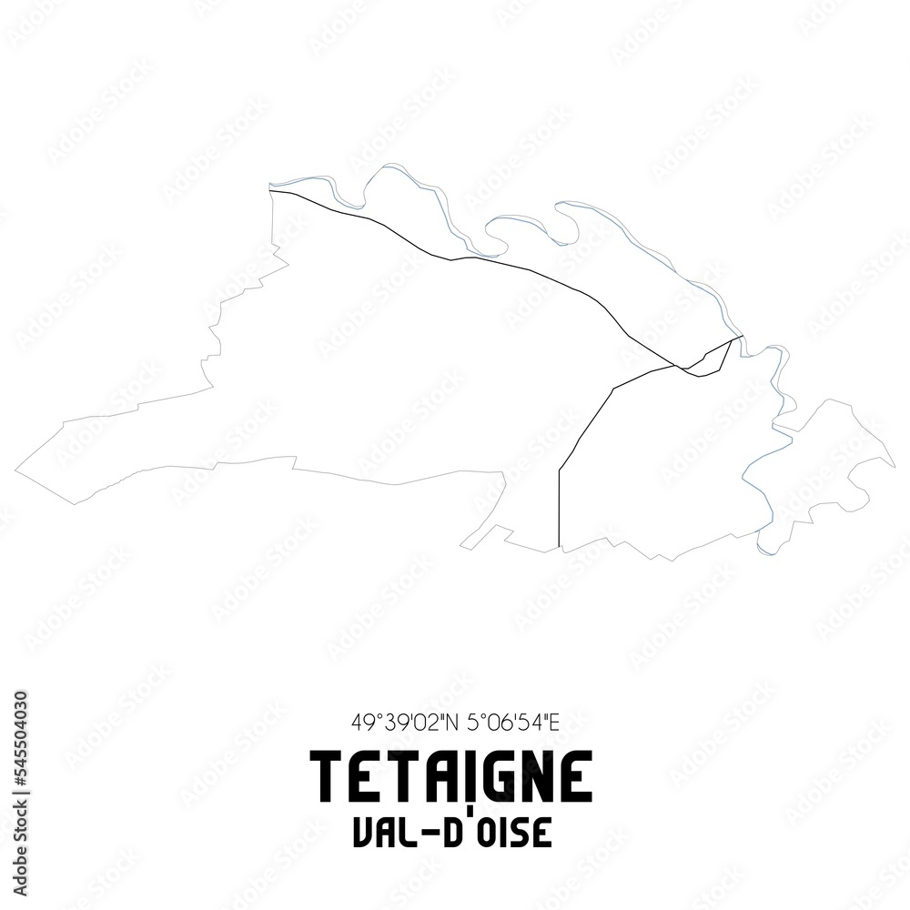 TETAIGNE Val-d'Oise. Minimalistic street map with black and white lines. TETAIGNE Val-d'Oise. Minimalistic street map with black and white lines.