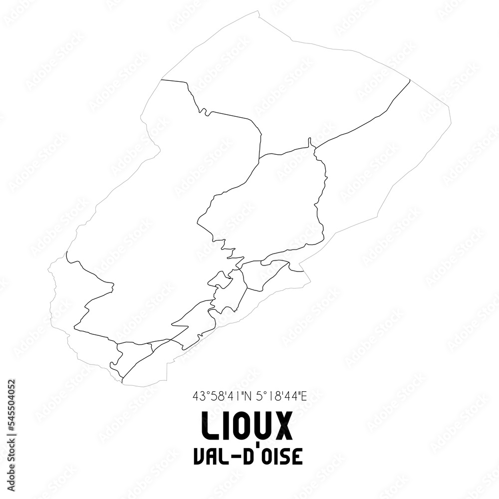 LIOUX Val-d'Oise. Minimalistic street map with black and white lines. LIOUX Val-d'Oise. Minimalistic street map with black and white lines.
